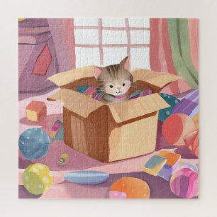 Puzzle Gato en caja de cartón   Gato de acuarela gatito