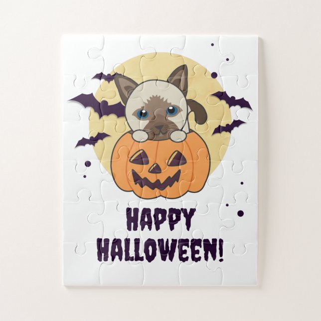 Puzzle Gato En Calabaza Gatos Dulces Feliz Halloween Jigs (Vertical)
