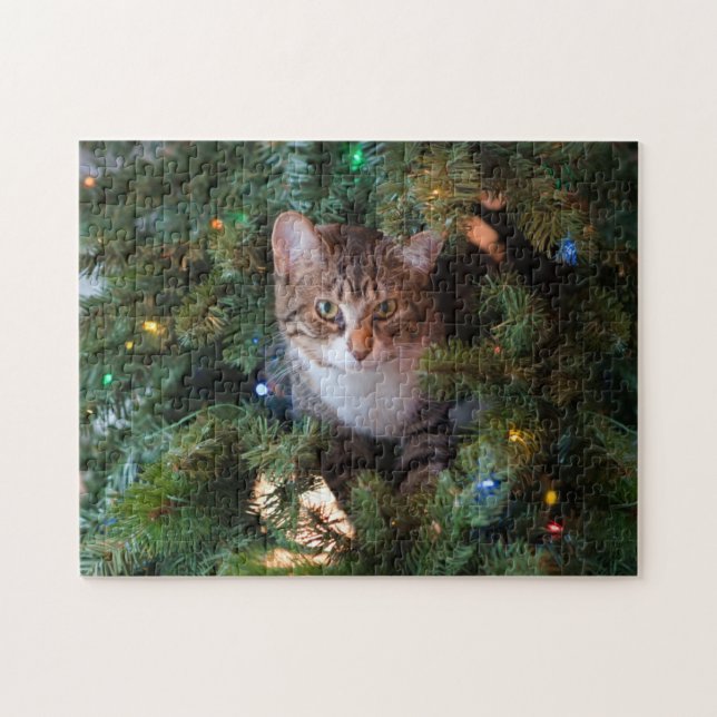 Puzzle Gato en el árbol de Navidad (Horizontal)