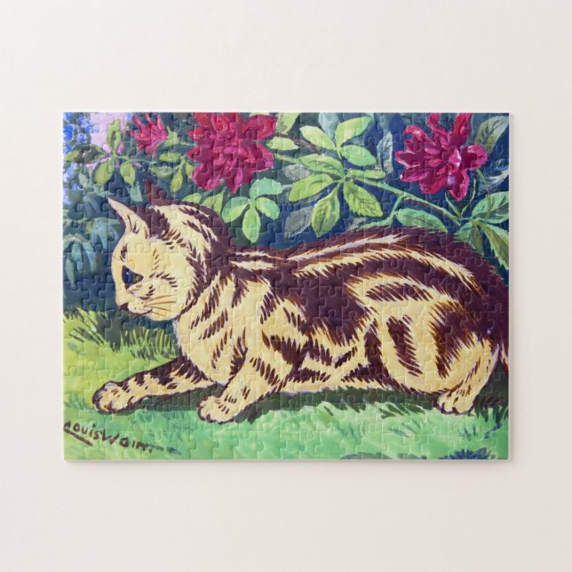 Puzzle Gato en el jardín de flores, Louis Wain (Horizontal)