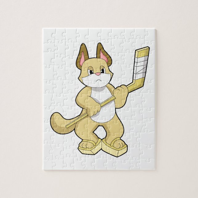 Puzzle Gato en hockey sobre hielo con bastón de hockey so (Vertical)
