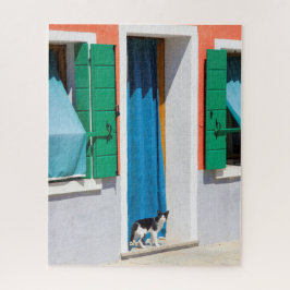 Puzzle Gato en la puerta de camino en Burano, Italia