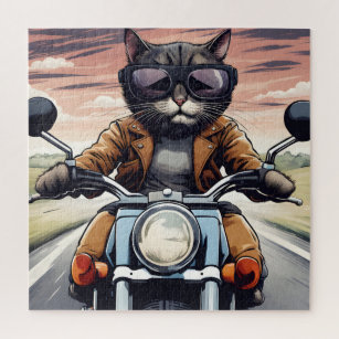 Puzzle Gato en moto