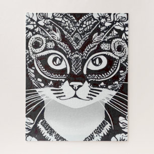 Puzzle Gato en una máscara de gas mardi blanco y negro