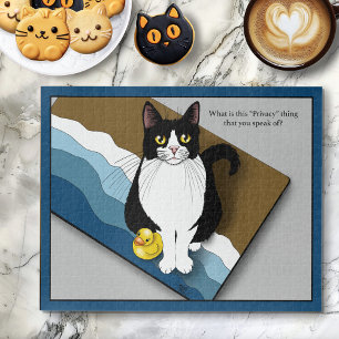 Puzzle Gato Esmoquin Baño Divertido Privacidad Azul