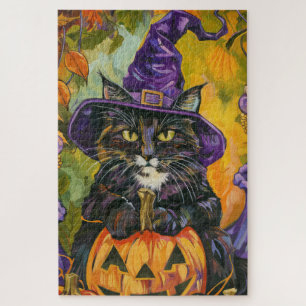 Puzzle Gato Esmoquin Espeluznante Bruja de Halloween y Ca