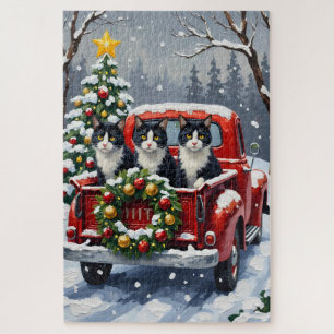 Puzzle Gato Esmoquin Navidad Camión Rojo Fiesta