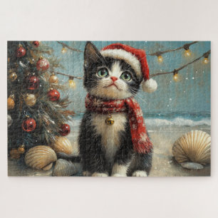 Puzzle Gato esmoquin Navidad Vintage Playa