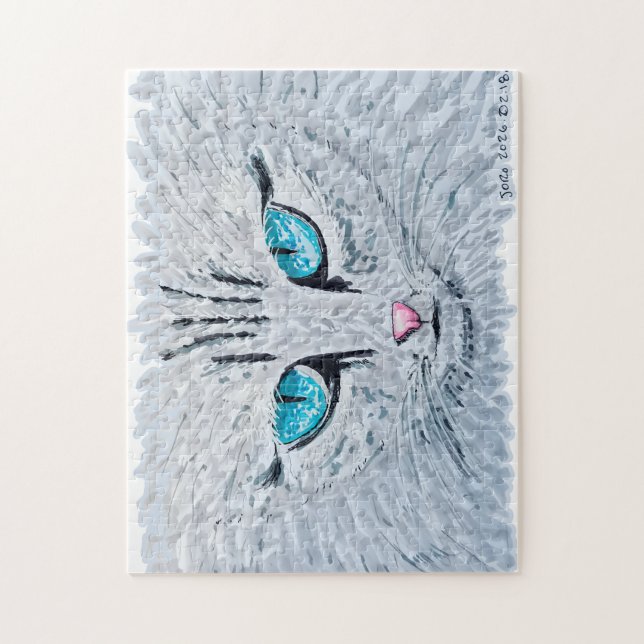 Puzzle Gato Esponjoso De Ojos Azules (Vertical)