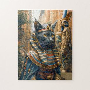 Puzzle Gato Faraón Egipcio con Tocado a Rayas