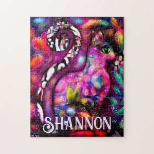 Puzzle Gato Floral Abstracto Caprichoso Personalizado
