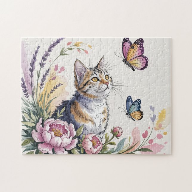 Puzzle Gato Floral Acuarela (Horizontal)