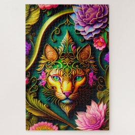 Puzzle Gato floral vibrante