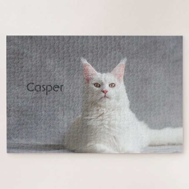 Puzzle Gato Fluffy White Maine Personalizado (Horizontal)