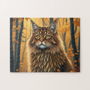 Puzzle Gato forestal noruego en el bosque de Otoño Dorado