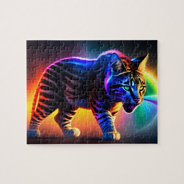 Puzzle Gato futurista con colores arcoiris, gato (Horizontal)