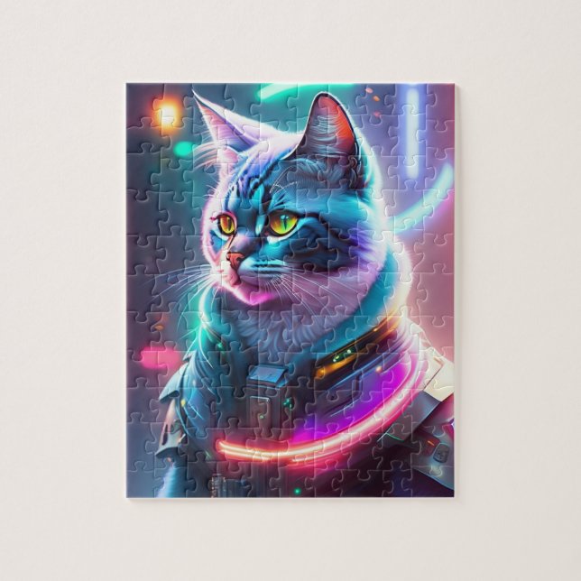 Puzzle Gato Futurista del astronauta deportivo de ciencia (Vertical)