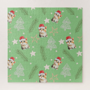 Puzzle Gato gatito kit de acuarela verde Santa Feliz Navi