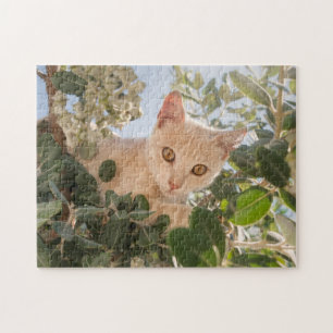 Puzzle Gato gato lindo escalando en un árbol de eucalipto