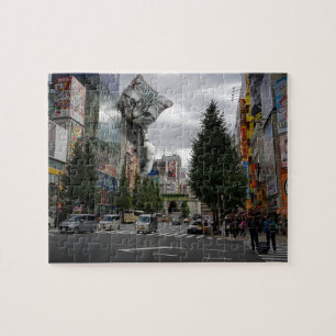 Puzzle Gato gigante atacando a la ciudad Catzilla Monstru