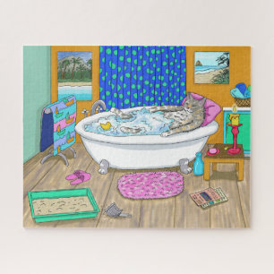 Puzzle Gato gracioso en baño Cat 665