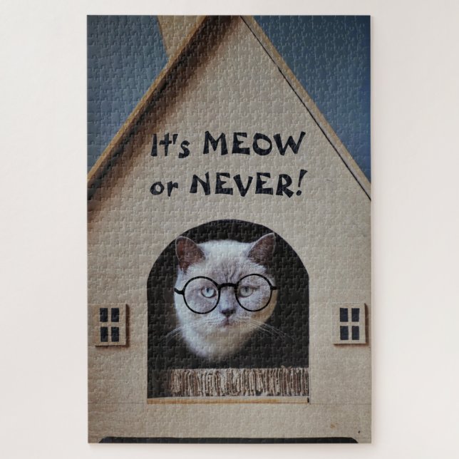 Puzzle Gato gracioso usando gafas es débil o nunca cita (Vertical)