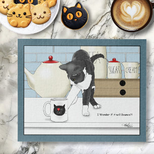 Puzzle Gato Gris Blanco Curioso Taza De Té Divertida Coci