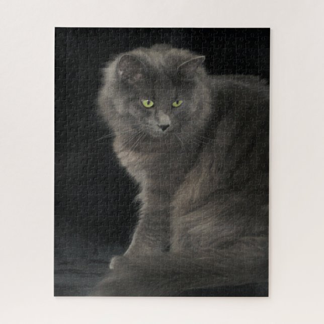 Puzzle Gato Gris Cabello largo Kitten azul ruso  (Vertical)