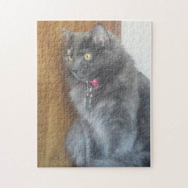 Puzzle Gato gris cautivado (Vertical)