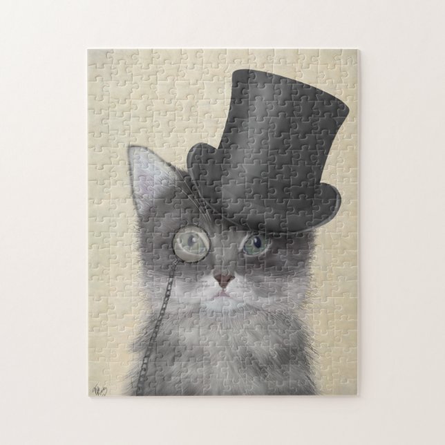 Puzzle Gato gris con sombrero superior (Vertical)