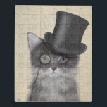 Puzzle Gato gris con sombrero superior<br><div class="desc">Gato,  gris con sombrero superior de FabFunky. Cuenta con un gato de perro vestido con un sombrero de tope divertido y un monóculo. | 191553D</div>