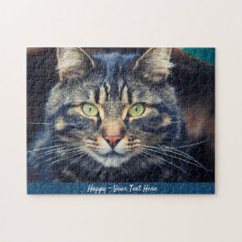 Puzzle Gato gris o agregue un regalo de foto Mascota
