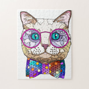 Puzzle Gato Hipster, gato lindo pintado