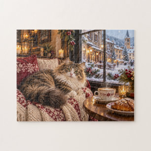 Puzzle Gato invernal acogedor descansando en interiores c