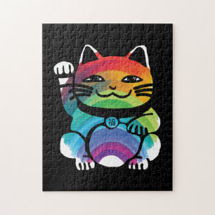 Puzzle Gato japonés de buena suerte con arcoiris