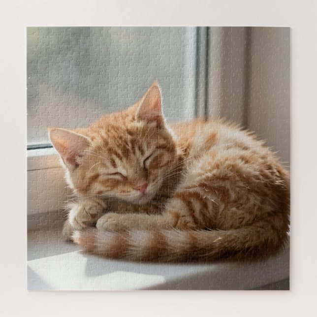 Puzzle Gato Jengibre Acogedor Dormitando al Sol (Vertical)