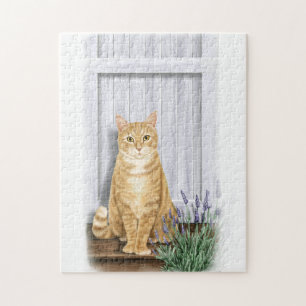 Puzzle Gato Jengibre y Arte de Puerta de Lavanda