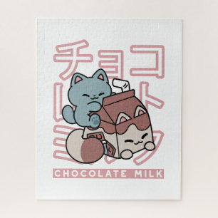 Puzzle Gato Kawaii con Leche de Chocolate – Arte Pop Japo