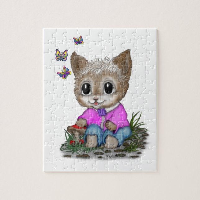 Puzzle Gato Kitty y mariposa (Vertical)