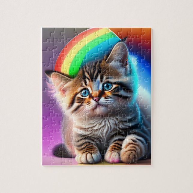 Puzzle Gato lindo bebé con arcoiris y luces de neón, gato (Vertical)