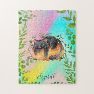 Puzzle Gato Lindo Calabaza Colorido