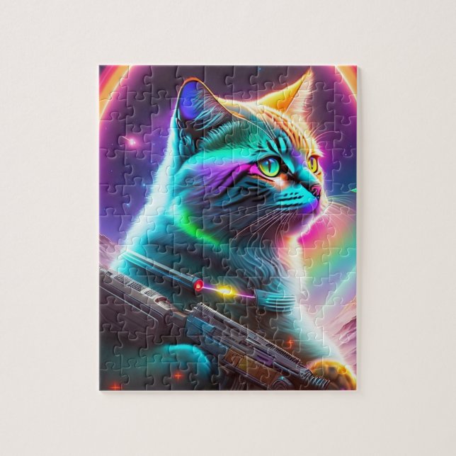 Puzzle Gato lindo con arma, gato futurista astronauta de  (Vertical)