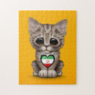 Puzzle Gato lindo del gatito con el corazón iraní de la