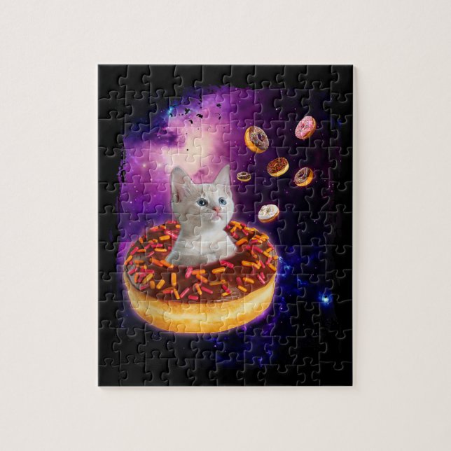 Puzzle Gato lindo dentro de Donut en el espacio Amantes g (Vertical)