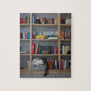 Puzzle Gato lindo que duerme en los libros de la