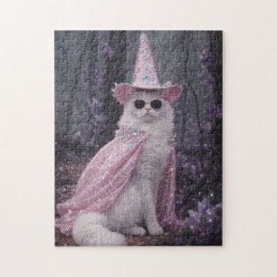 Puzzle Gato Mago Mágico en capa y sombrero rosa brillante