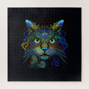 Puzzle Gato Maine Coon Psicodélico en Azul