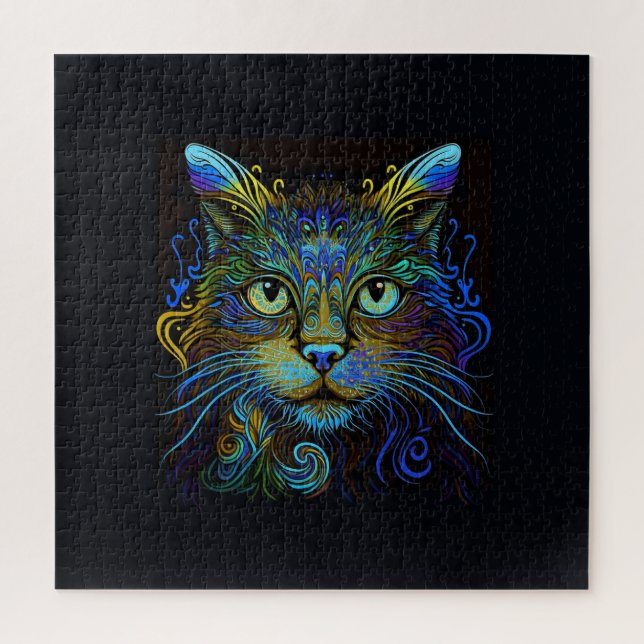 Puzzle Gato Maine Coon Psicodélico en Azul (Vertical)