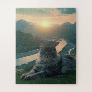Puzzle Gato majestuoso al atardecer en el valle de la mon