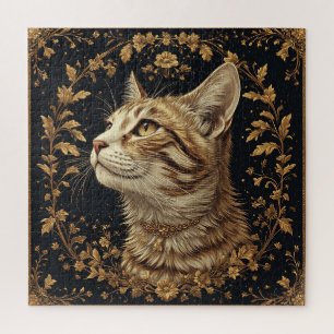 Puzzle Gato majestuoso con detalles florales dorados orna